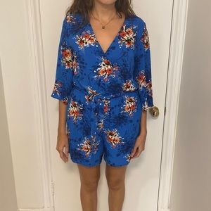 Blue and Orange Floral Patterned Romper